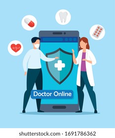 doctor online technology with smartphone and icons vector illustration design