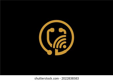 Doctor online virtual services logo design vector. Consultation to doctors via digital remote illustration symbol. Telemedicine service vector logo. Stethoscope and signal vector icons.