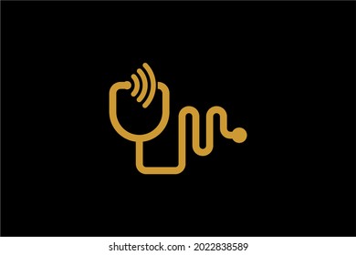 Doctor online virtual services logo design vector. Consultation to doctors via digital remote illustration symbol. Telemedicine service vector logo. Stethoscope and signal vector icons.