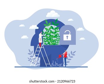 Doctor open door on big Head human with growth mindset concept vector