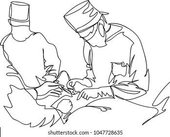 Doctor In The Operating Room. Single Line Drawing