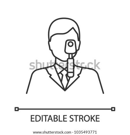 Doctor with ophthalmoscope linear icon. Thin line illustration. Ophthalmologist, optometrist. Contour symbol. Vector isolated outline drawing. Editable stroke