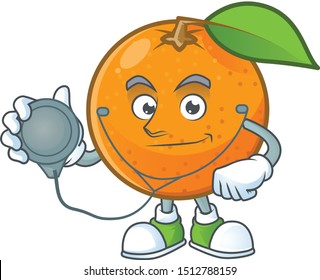 Doctor Orange Fruit Cartoon With Leaf Green.