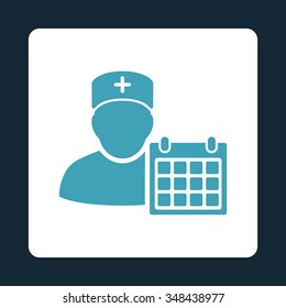 Doctor Organizer vector icon. Style is flat rounded square button, blue and white colors, dark blue background.