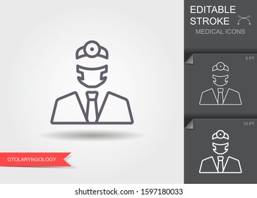 Doctor otolaryngologis. Line icon with editable stroke with shadow