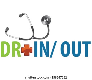 Doctor in and out sign with a stethoscope in vector design