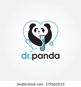 doctor panda logo, creative  love panda and stethoscope vector