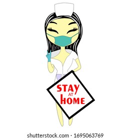 A doctor with a paper with stay at home holding on hand, protect from Coronavirus or Covid-19 epidemic.