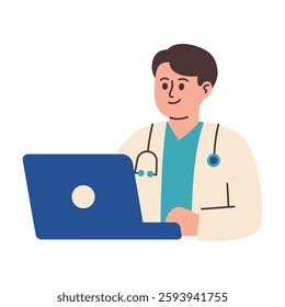 Doctor or Paramedic Working with Laptop