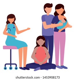 doctor parents with baby and woman pregnancy and maternity vector illustration