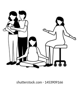 doctor parents with baby and woman pregnancy and maternity vector illustration