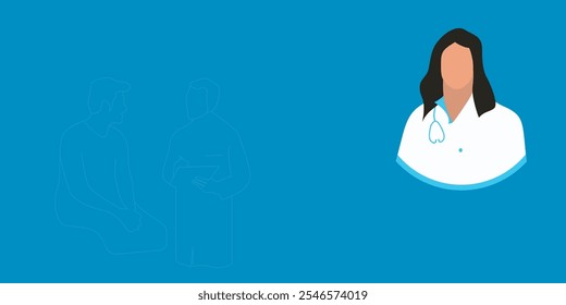 doctor with patient art theme and also have vibrant blue background in design, doctor and patient relation makes better condition design template 