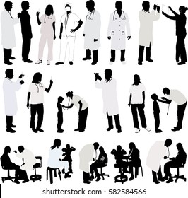 Doctor and patient big collection silhouette - vector