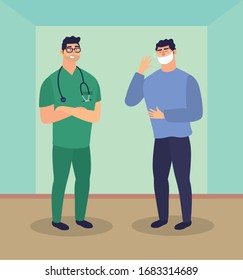 animación con personajes del paciente, diseño de ilustración vectorial