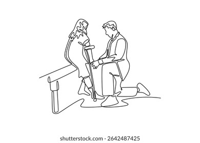 Doctor and patient concept. Single line draw design. Vector graphic illustration