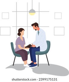 doctor and patient in consultation, in a room vector image for poster icon banner business card, easy to edit