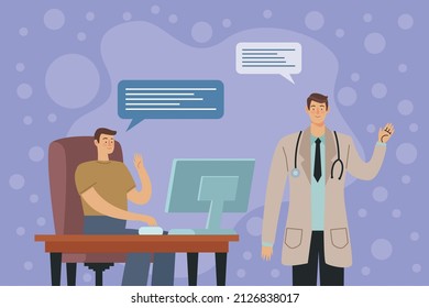 doctor and patient with desktop online consulting