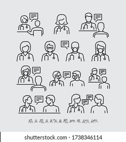 Doctor and Patient Dialogue Vector Line Icons