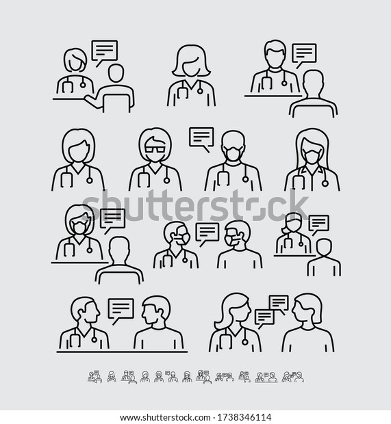 Doctor Patient Dialogue Vector Line Icons Stock Vector (Royalty Free ...