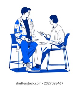 A doctor and a patient discussing treatment options, minimalistic vector illustration