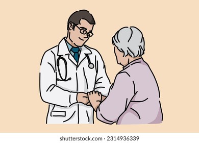 Doctor and patient. Elderly patient. Flat image