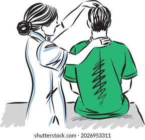 doctor with patient exam body neck back vector illustration