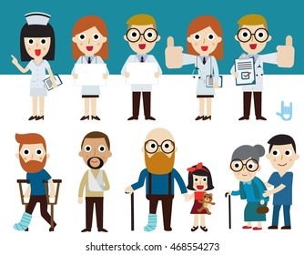 doctor and patient. flat cute cartoon design illustration. healthcare concept. infographic elements.

