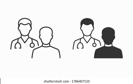 Doctor and patient icon. Black vector illustration isolated on white.