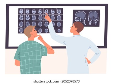 Doctor and patient looking at an MRI scan of the brain