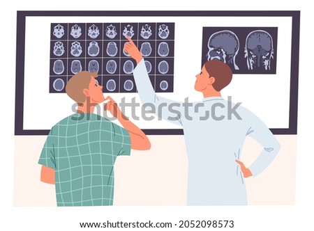 Doctor and patient looking at an MRI scan of the brain