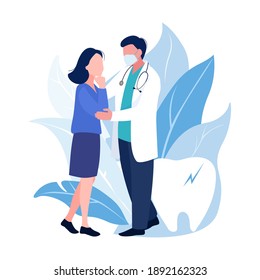 Doctor and patient or medial and health concept. Man and woman talk about healthcare. Vector