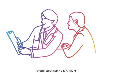 Doctor and patient. Medical test, result. Gradient line. Vector illustration. 