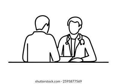 Doctor and patient, representing the essence of medical consultation and patient care line art flat vector illustration
