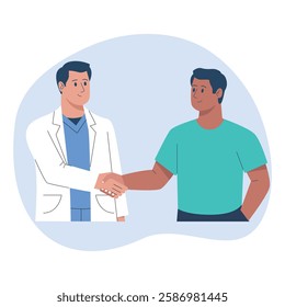 Doctor and patient shaking hands. Illustration of two people shaking hands. 