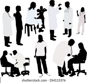 doctor and patient silhouette - vector illustration