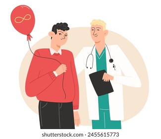 The doctor and the patient are standing together, men's health month