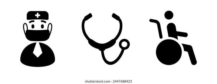 Doctor patient and stethoscope vector icon set