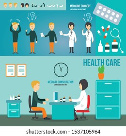 Doctor and patient talking in a medical room. Consultation. Medication.