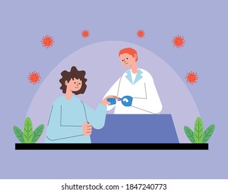 doctor with patient using the oximeter vector illustration design