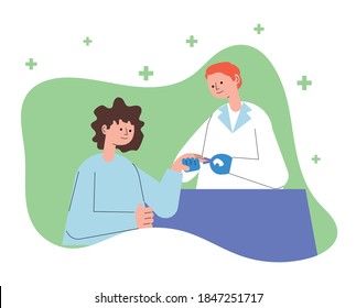doctor with patient using the oximeter vector illustration design
