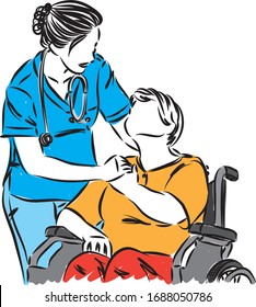 doctor with patient in wheel chair vector illustration