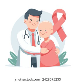 Doctor and patient world cancer day illustration