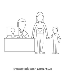 Doctor and patients black and white