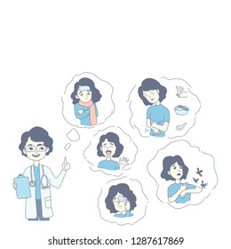 The doctor and The patients character design of vector. Doodle art style.