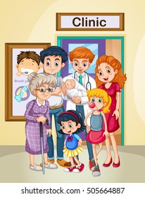 Doctor and patients at clinic illustration