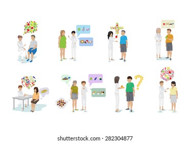 Doctor And Patients: "Fat To Fit Diet Plan" - Isolated On White Background - Vector Illustration, Graphic Design, Editable For Your Design 