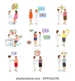 Doctor And Patients: "Fat To Fit Diet Plan" - Isolated On White Background - Vector Illustration, Graphic Design, Editable For Your Design