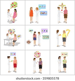 Doctor And Patients: "Fat To Fit Diet Plan" - Isolated On White Background - Vector Illustration, Graphic Design, Editable For Your Design