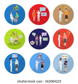 Doctor And Patients: "Fat To Fit Diet Plan" - Isolated On White Background - Vector Illustration, Graphic Design, Editable For Your Design