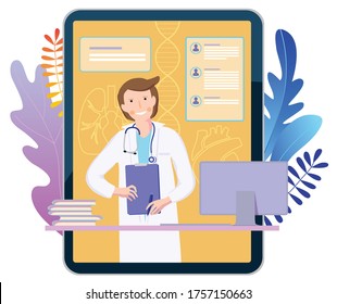 Doctor And Patients Having Remote Consultation On Test Results, Health Concerns, Mental And Physical Wellbeing. Virtual Doctor Visit. Medical Advice Online.